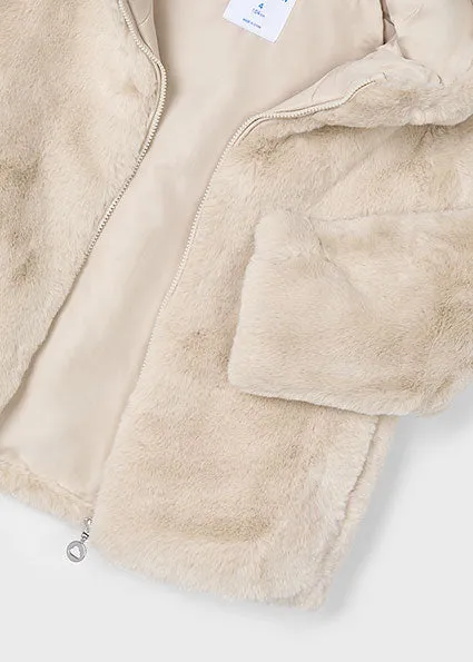 Beige Faux Fur Hooded Coat