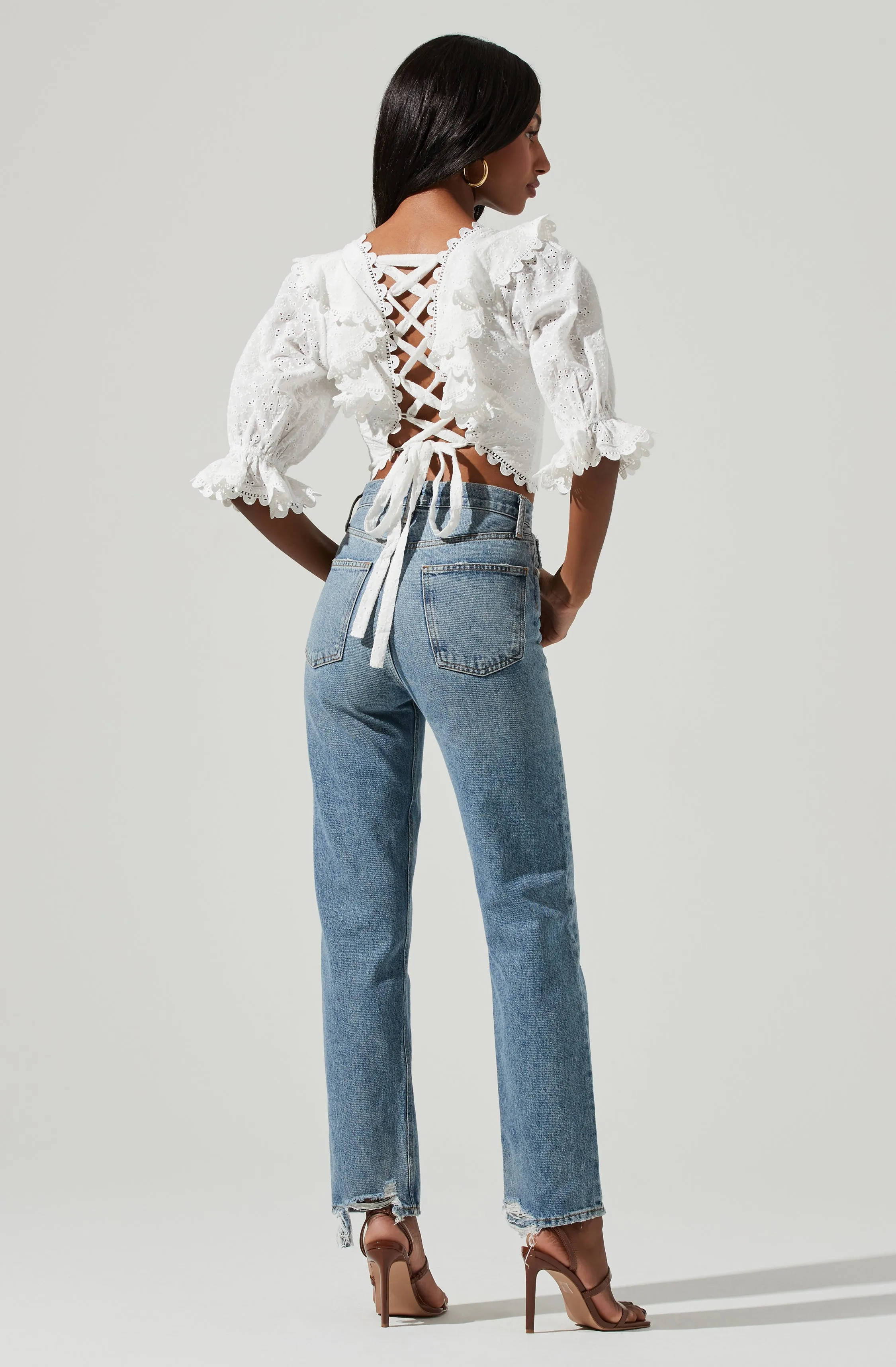 Eyelet Lace Up Back Top