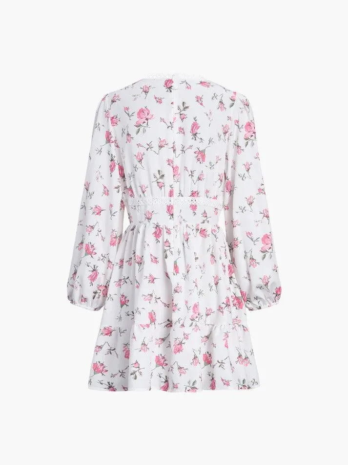 Floral Lace Trim Short Dress