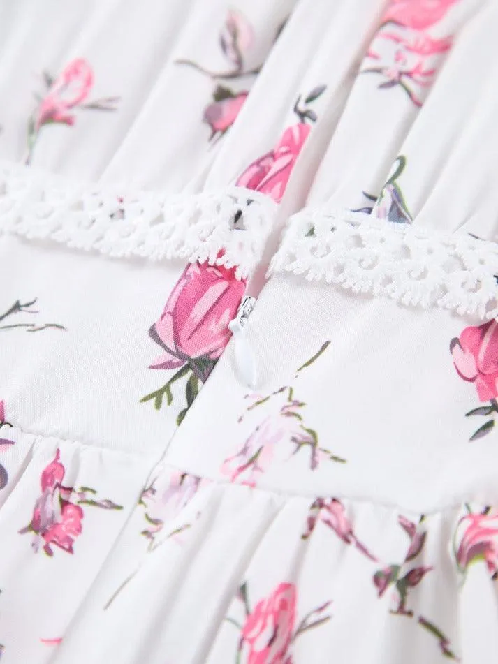 Floral Lace Trim Short Dress