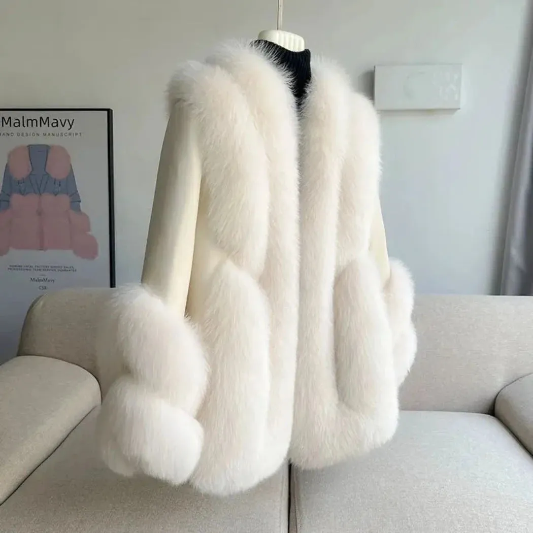 Fox Fur Leather Coat Women's