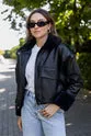 Furry artificial leather coat -