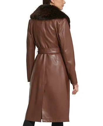 Kenneth Cole Women's Faux-Fur-Trim Faux-Leather Coat