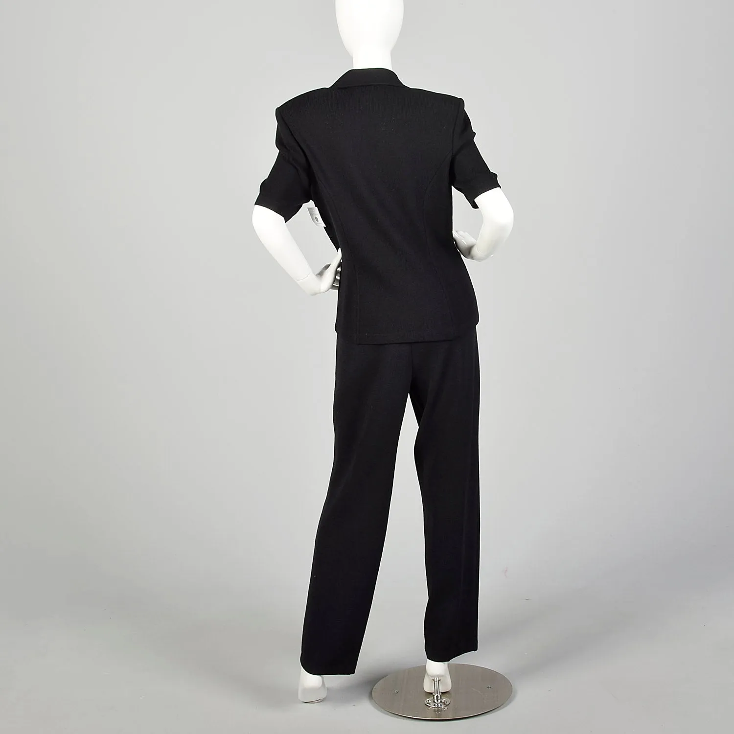 Large 1990s St. John Pant Suit Black Knit Jacket Ensemble