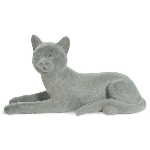Laying Cat Figurine Grey Velvet Ornament