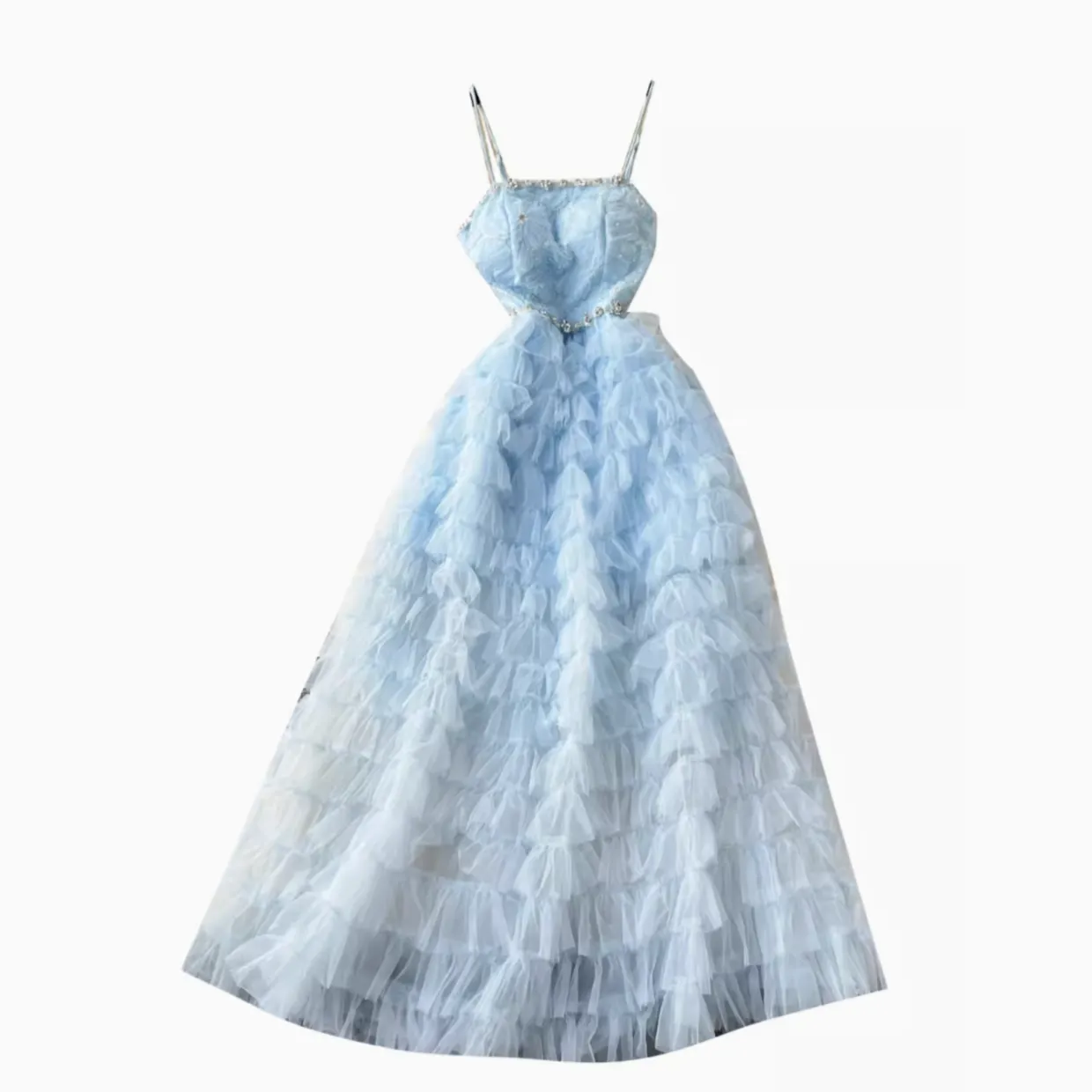 Rhinestone Studded Layered Mesh Slip Dress