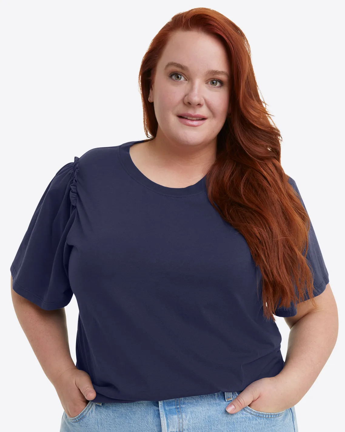 Short Sleeve Easy Knit Top in Navy