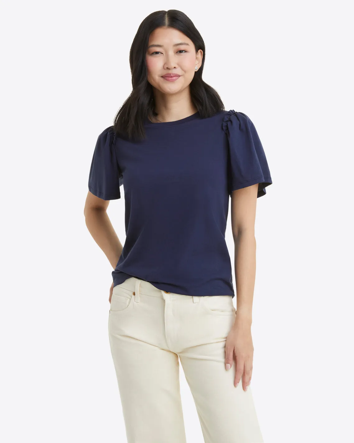 Short Sleeve Easy Knit Top in Navy