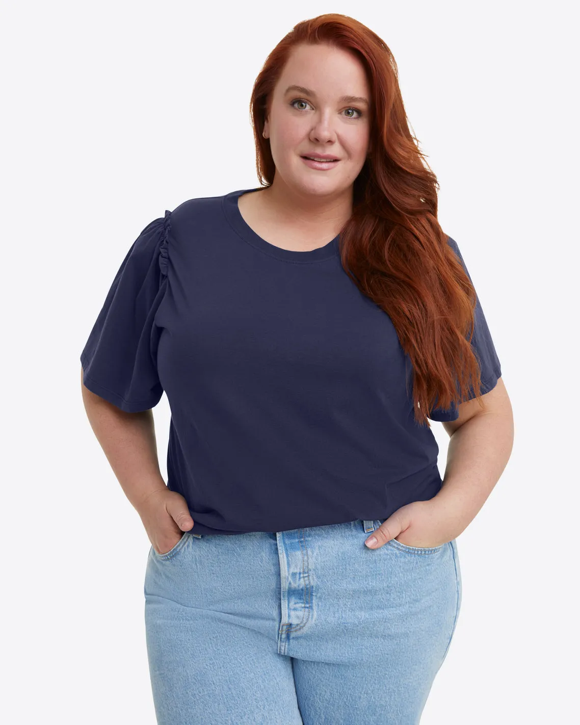 Short Sleeve Easy Knit Top in Navy