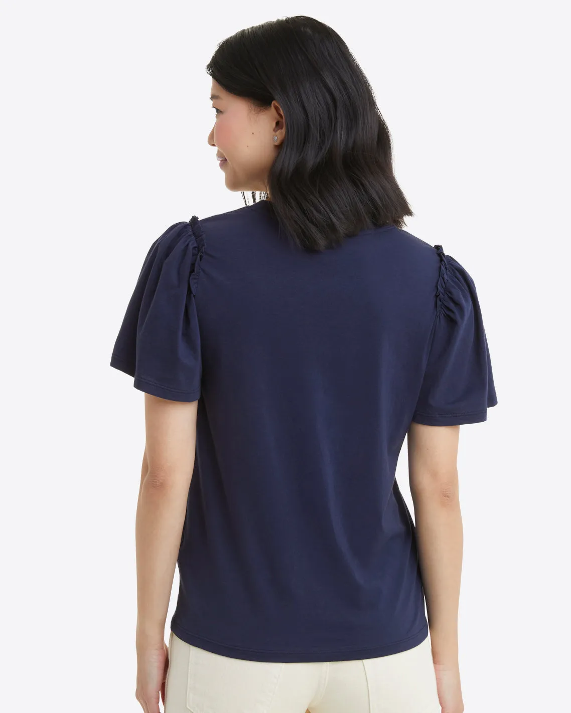 Short Sleeve Easy Knit Top in Navy